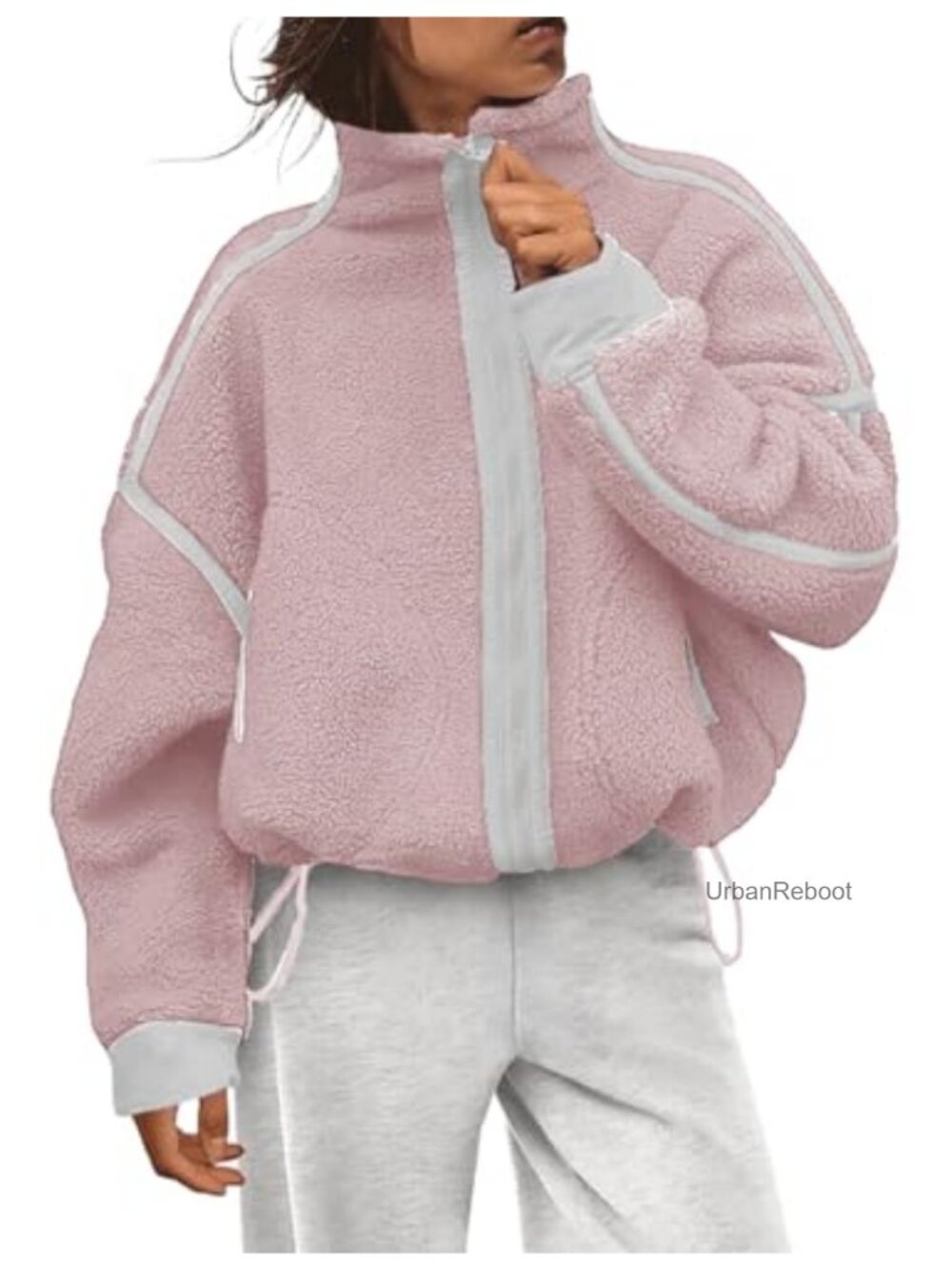 Sherpa Fleece Zip Up Cropped Jacket Warm Fuzzy Coat Pockets